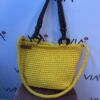 Kép 1/2 - Kézzel készített sárga horgolt táska fonott füllel és vállpánttal