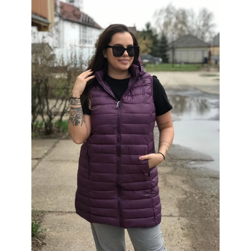 Plus size mellény levehető kapucnival lila