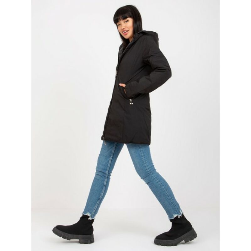 Kifordítható fekete hosszított kapucnis kabát