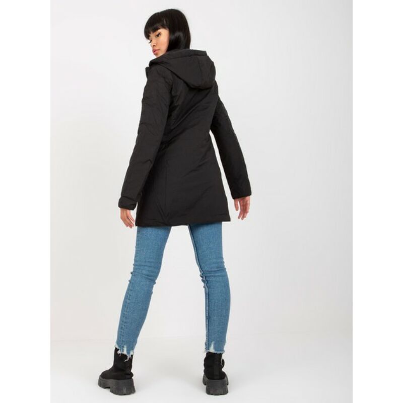 Kifordítható fekete hosszított kapucnis kabát