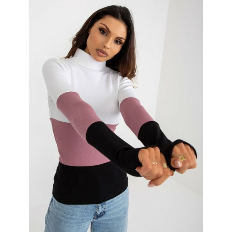 Többszínű bordázott garbó-pulóver