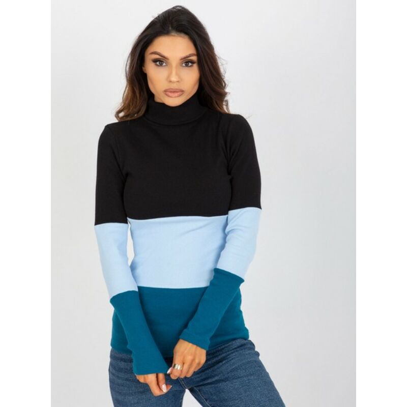 Többszínű bordázott garbó-pulóver